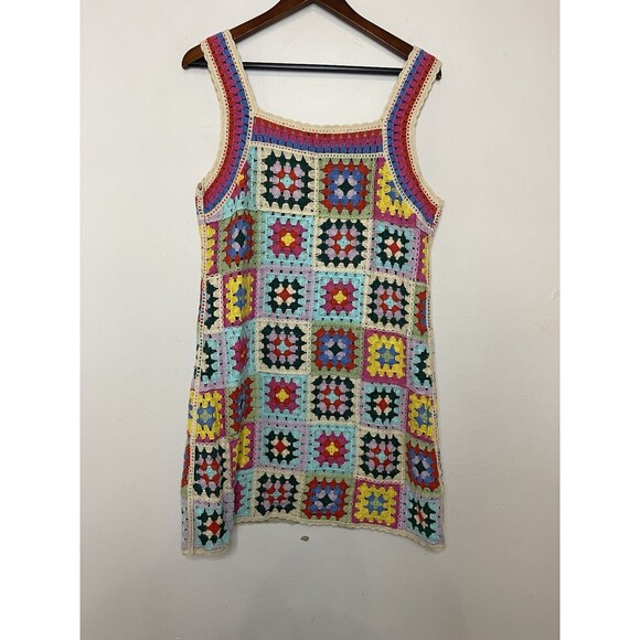 Fashion Nova Women's Large Salini Crochet Mini Dress NWT Sleeveless Colorful - Picture 6 of 7